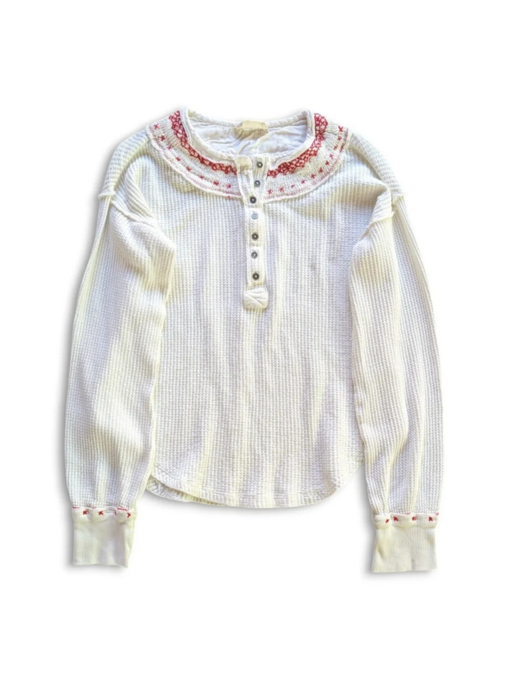 Free People Thermal Embroidered Oversized Holly Henley Top Sz XS